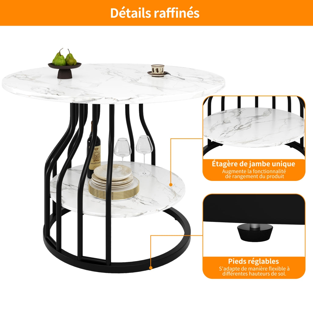 Tavolo da Pranzo per 4 Persone con Spazio Contenitore e Piedini Regolabili in MDF 80 x 80 x 76 cm Nero