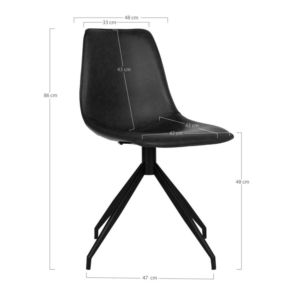 Set 2 sedie da pranzo girevoli Monaco in ecopelle nera con gambe nere
