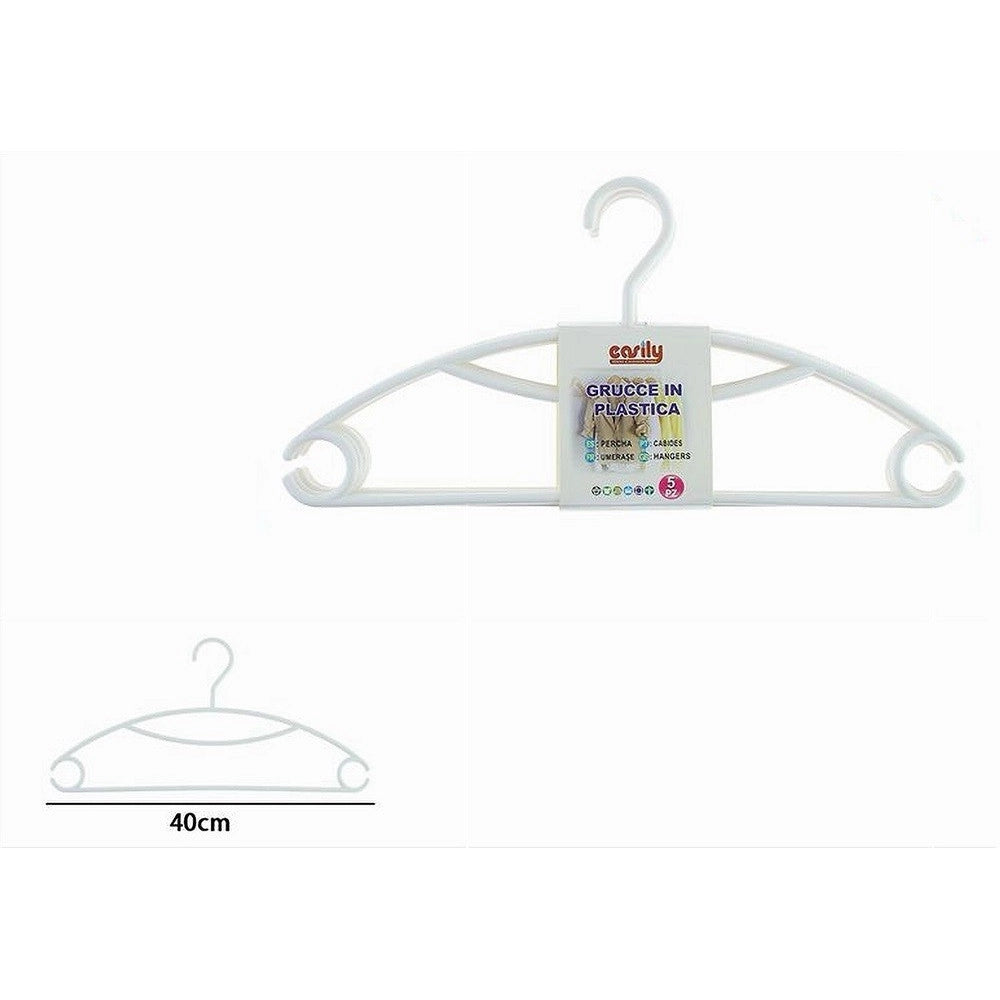 Trade Shop - Set 5pz Grucce Stampelle Appendiabiti In Plastica Bianca Vestiti Pantaloni 87683 -