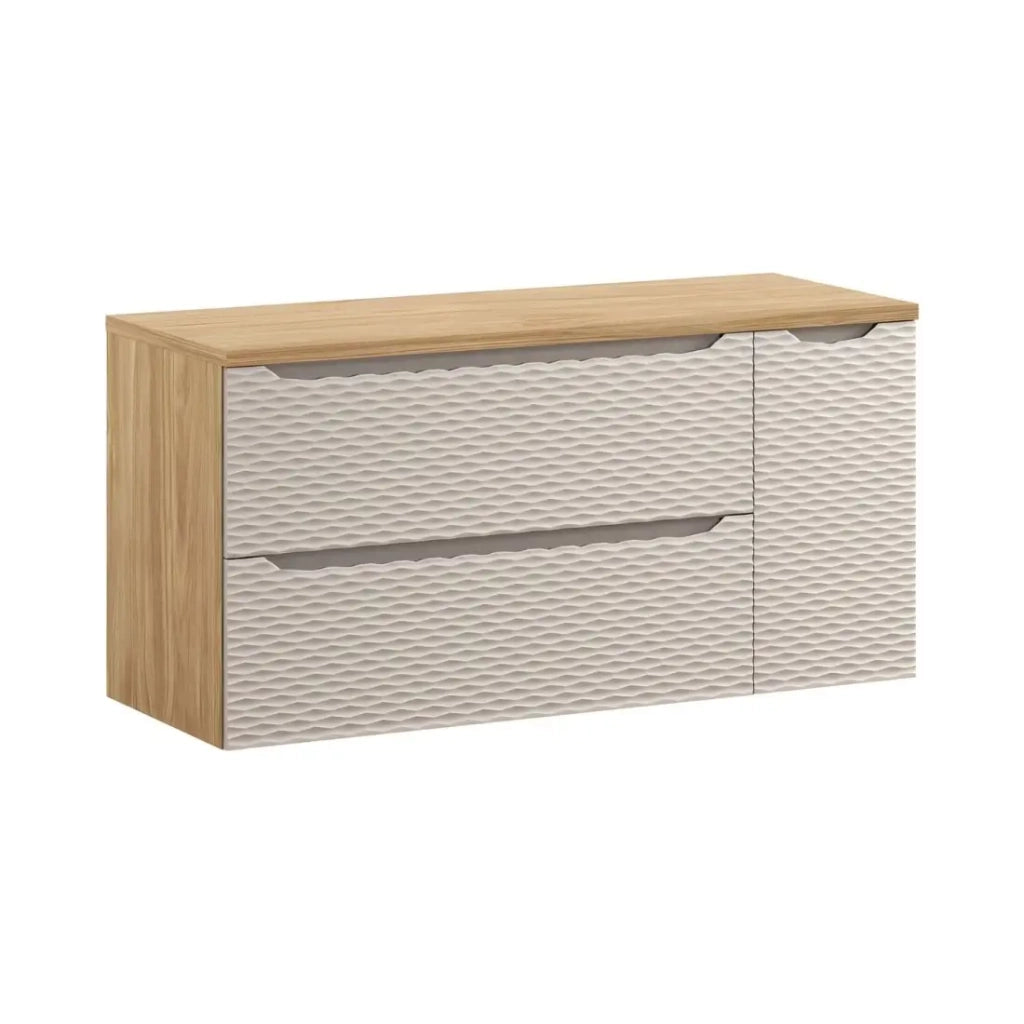 Set da bagno YOKA beige: mobile sottolavabo con cassetti e armadietto 120 cm + piano lavabo