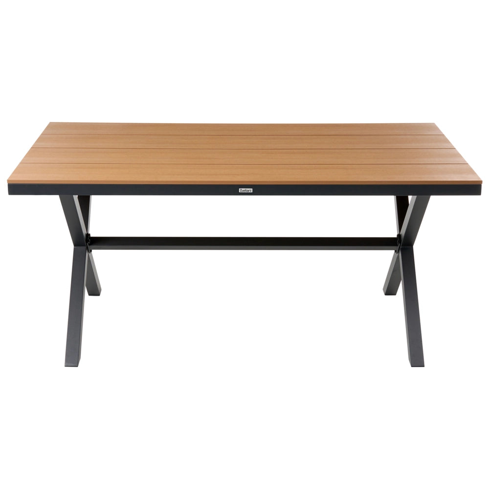 Set da pranzo da giardino a 4 posti Struttura in alluminio Nero Piano in legno plastico 4 sedie e tavolo da pranzo