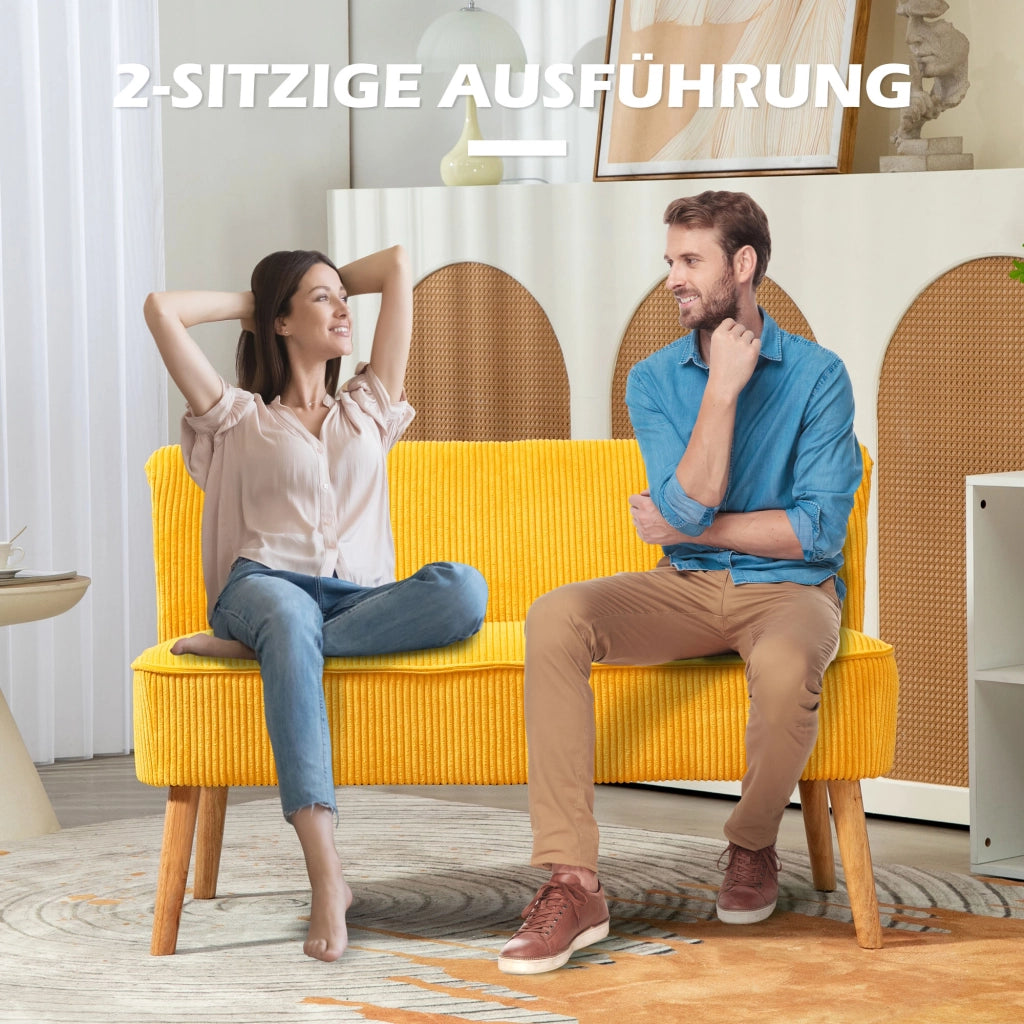 Divano 2 posti in tessuto giallo ¨C Xylo ¨C Struttura in legno massello 117x56,5x77 cm