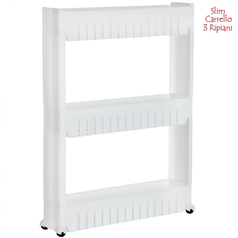 Carrello Carrellino Slim Salvaspazio Cucina Bagno Ripostiglio 3 Ripiani e 4Ruote