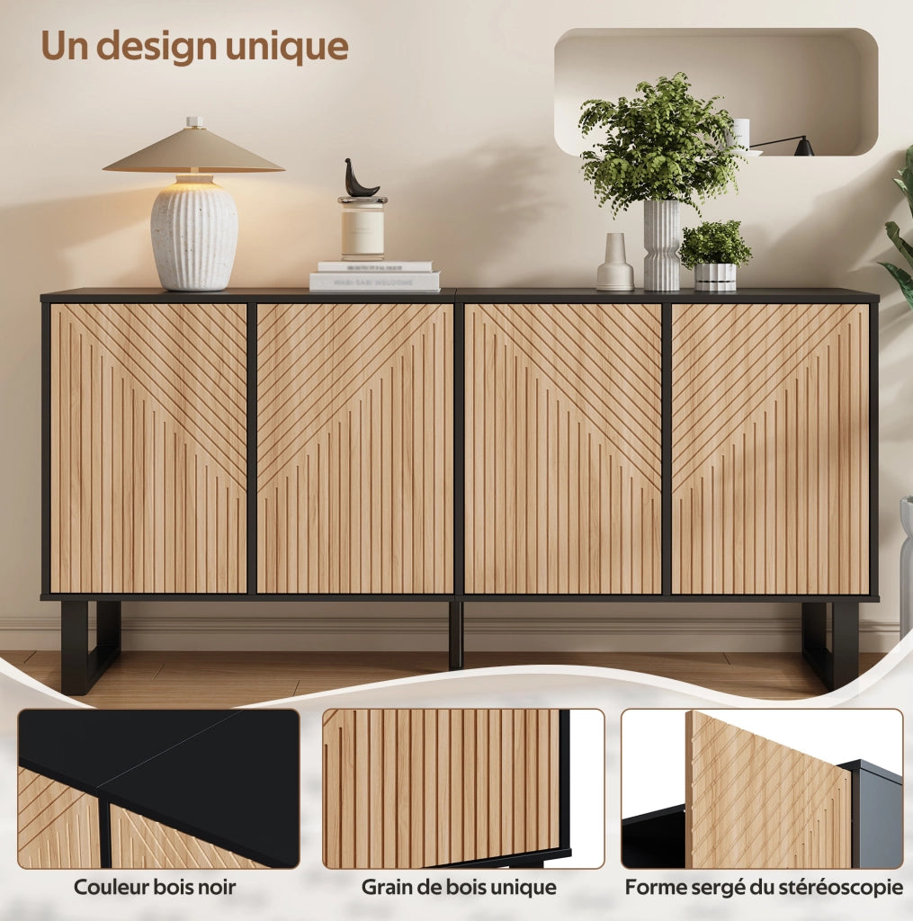 Mobile TV/credenza 160 x 38 x 75 cm in MDF e truciolare; nero e effetto legno