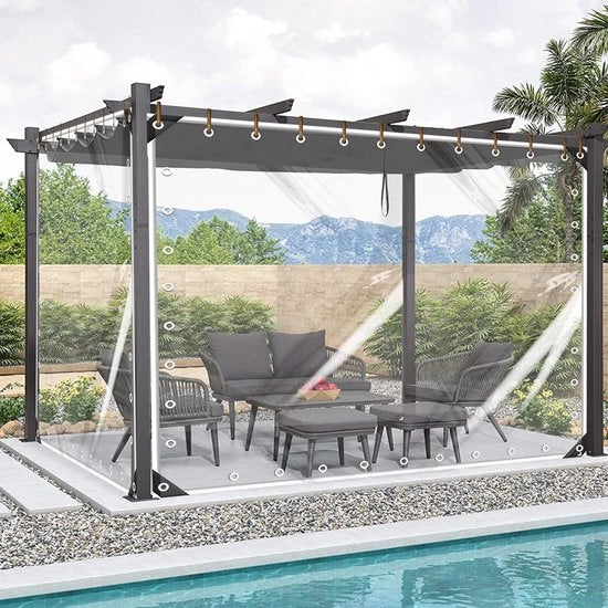 Tenda da giardino, 1 x 2 m, tenda trasparente, con anelli di fissaggio, 350 g/m², materiale PVC, impermeabile, con occhielli, corda e cavi, tenda impermeabile per protezione da pioggia, per arredamento esterno.