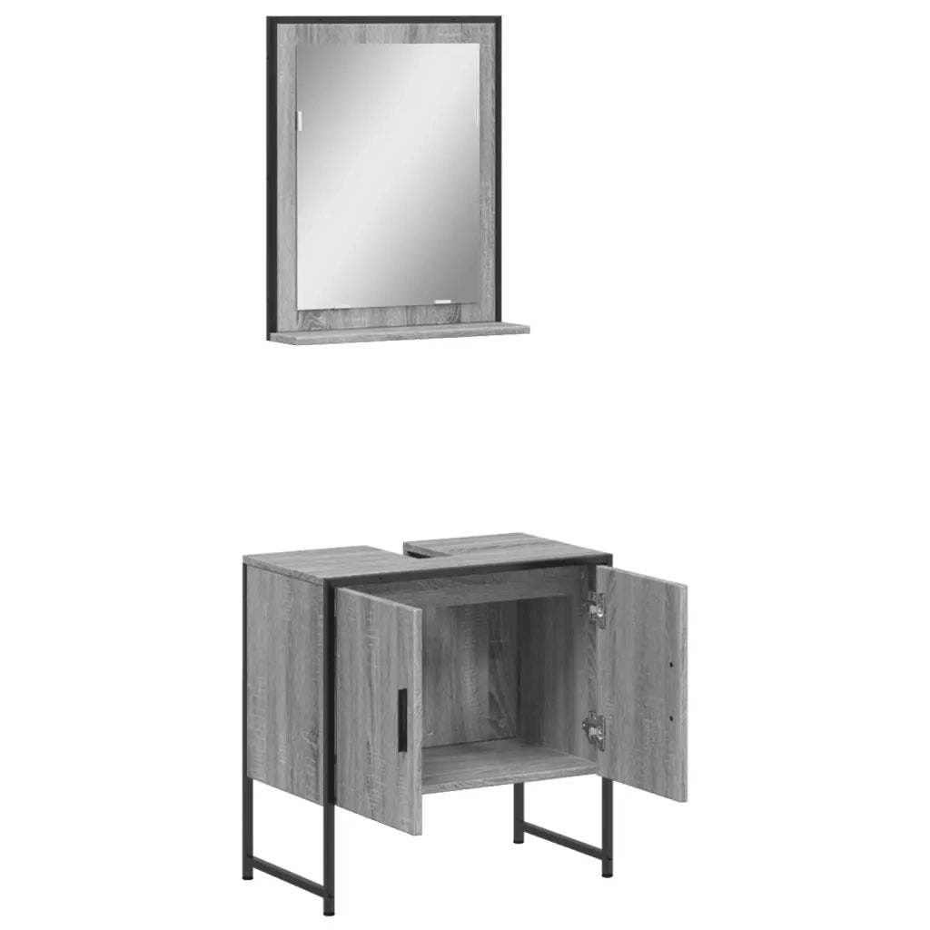 Set Mobili da Bagno 2 pz Grigio Sonoma in Legno Multistrato