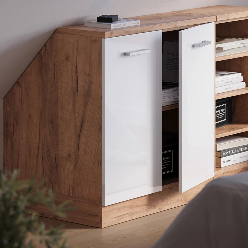 Mobile sottotetto Rion Bianco lucido/Rovere dorato 80 x 83.8 cm con 2 porte, carcassa 60 cm profondità Vicco
