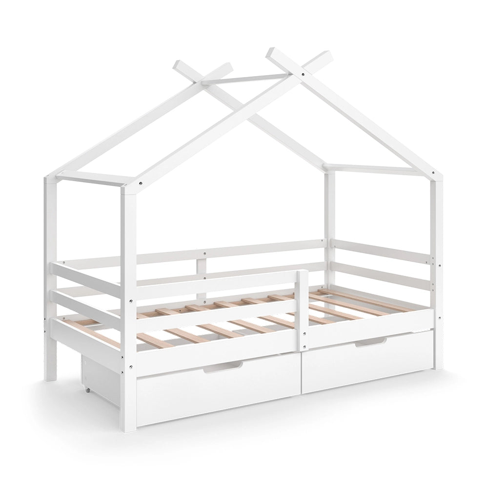 Vitalispa Letto montessori bambini Bianco 160 x 80 cm con scatole portaoggetti