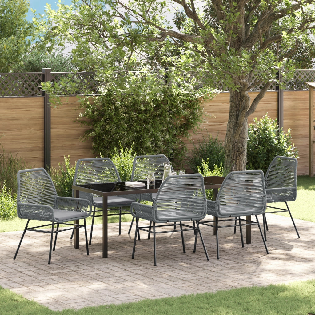 Set da Pranzo da Giardino 7 Pezzi con Cuscini Grigi in Polyrattan