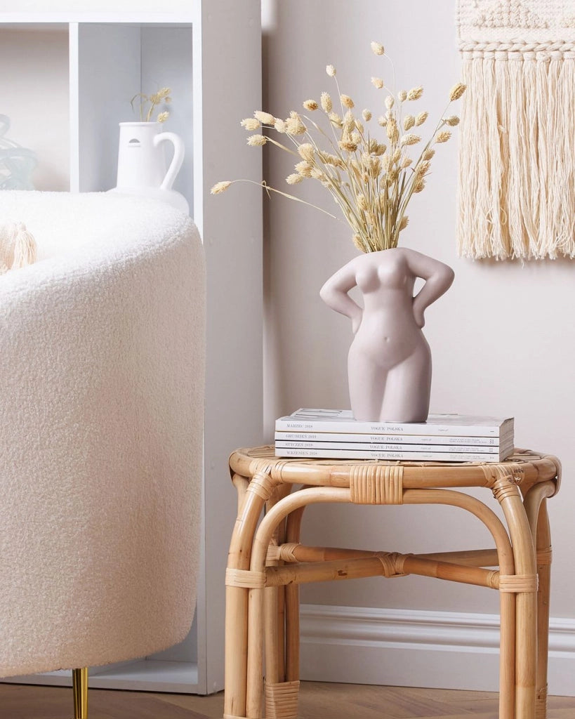 Vaso per fiori in porcellana motivo donna bianco beige impermeabile
