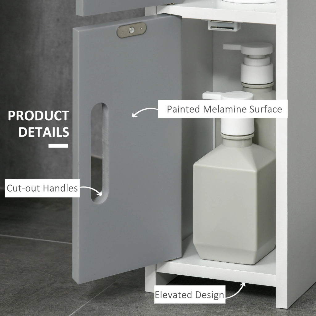 EasyComfort Colonna Bagno con Mensole e Armadietti, Mobile Alto Salvaspazio in Legno 15x17x120cm, Bianco e Grigio