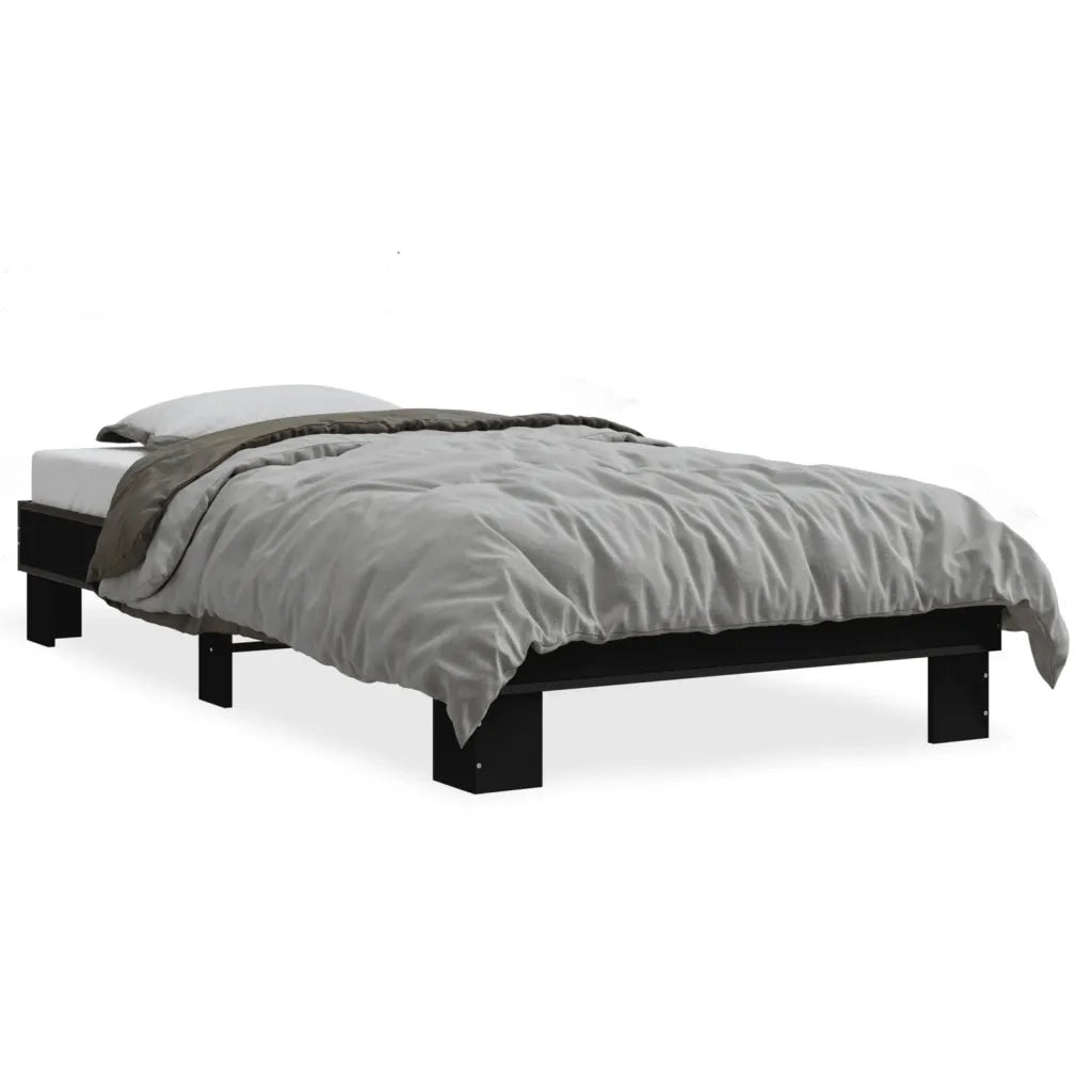 Letto singolo | Letto per adulti | Giroletto Nero 90x190 cm in Legno Multistrato e Metallo