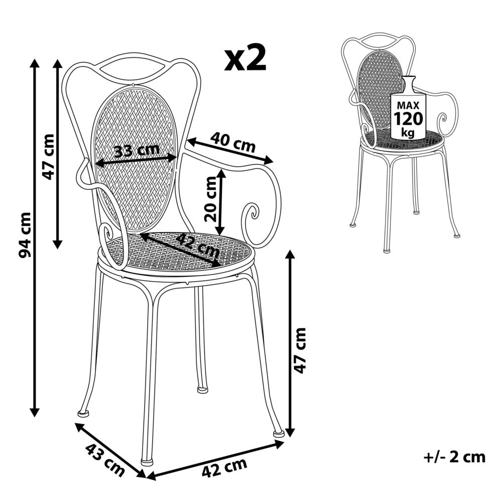 Set di 2 sedie da giardino bistrot grigie chic francesi