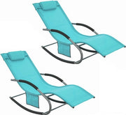 Set di lettini da 2 persone - Sedia da letto - Superficie respirante - Cuscino rimovibile - Blu chiaro - 158x62x68 cm