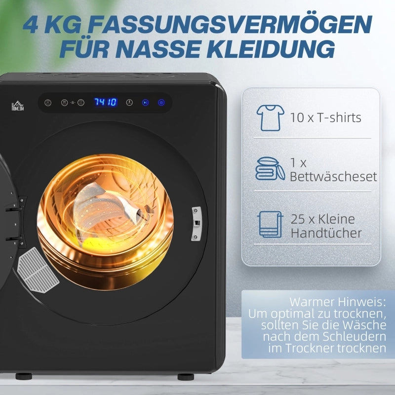 Asciugatrice, 6 programmi, 40-60¡æ, capacit¨¤ 4 kg, compatta, comandi touch, nera
