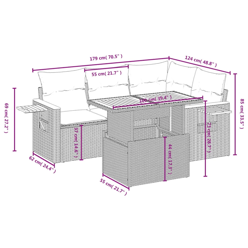 Set Divani da Giardino 5 pz con Cuscini in Polyrattan Nero 3273499
