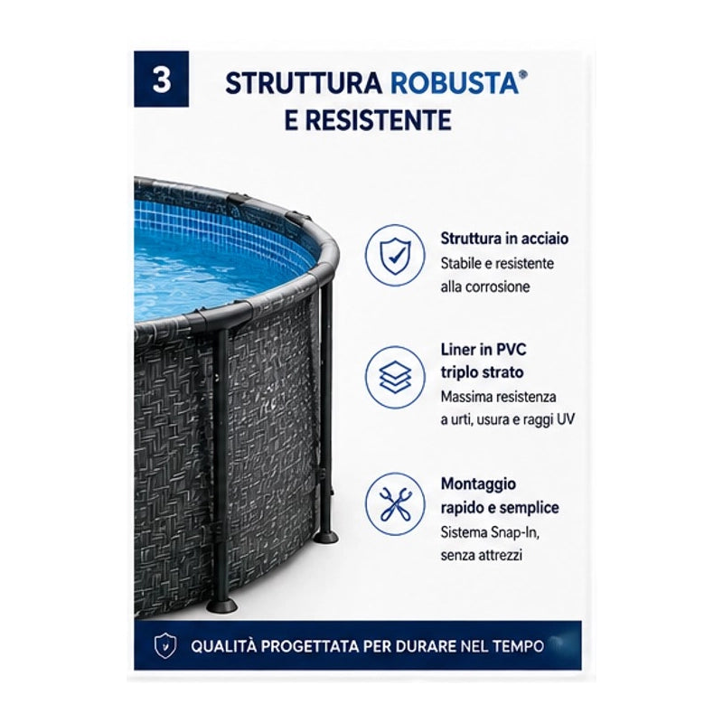 Piscina Fuori Terra Summer Waves by Ezooza Ø 488 x 122 cm Kit Completo: Pompa SkimmerPlus Scaletta, Copertura Kit Pulizia