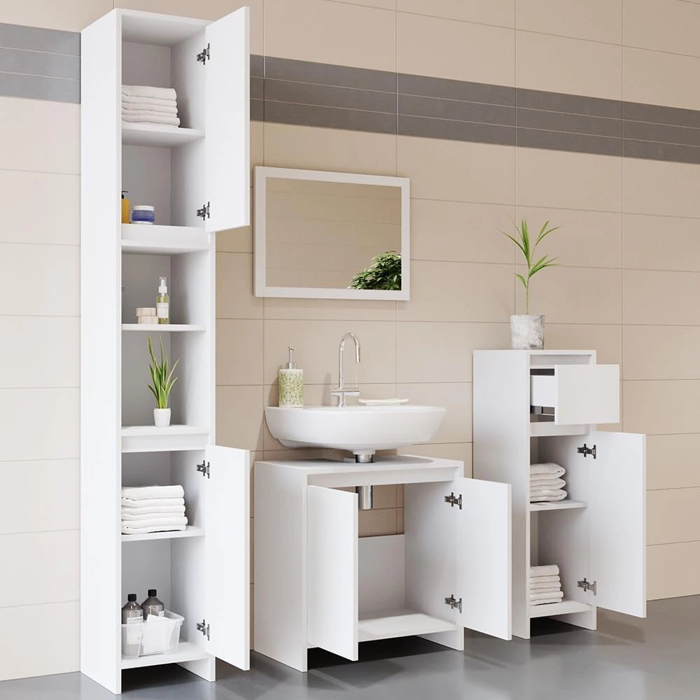 Mobile bagno alto Emma, Bianco, 30 x 190 cm, combinabile con la serie Emma per l'organizzazione in bagno