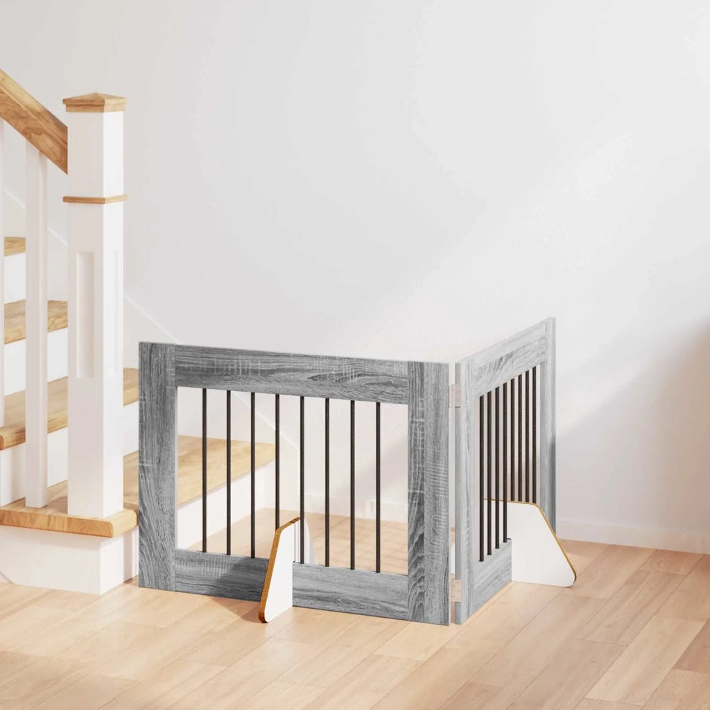 Cancello per cani con supporti 2 pz Grigio Sonoma 80 x 60 cm CFW1103192
