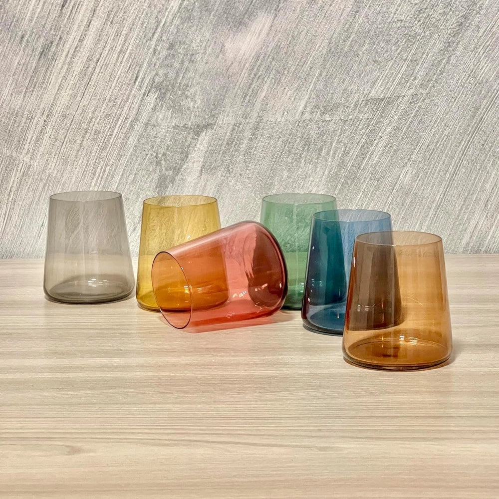 Trade Shop - Set 6 Bicchieri Colorati Da 380ml In Vetro Per Acqua E Vino Bicchiere Colorato -