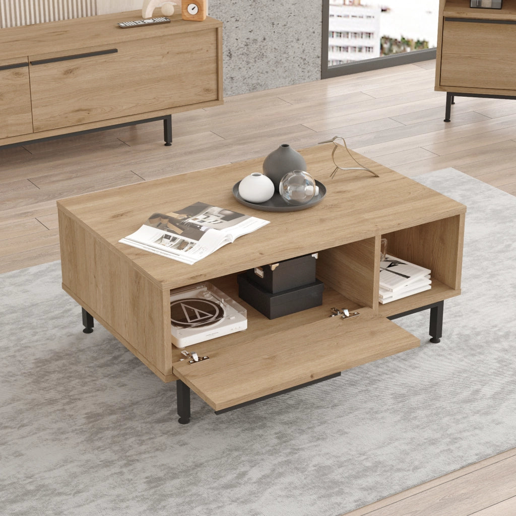 Tavolino Majaajoå da Salotto con Scomparto Chiuso e Aperto - Effetto Rovere [en.casa]