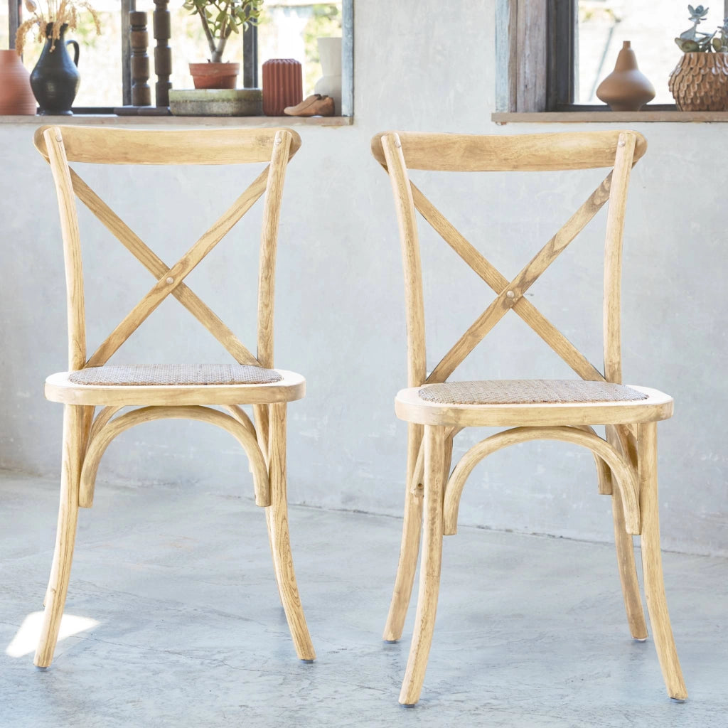 Set 2 sedie bistrò vintage in legno, marrone naturale