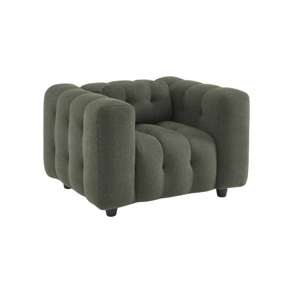 Poltrona imbottita in tessuto bouclé testurizzato, 1 posto, verde kaki