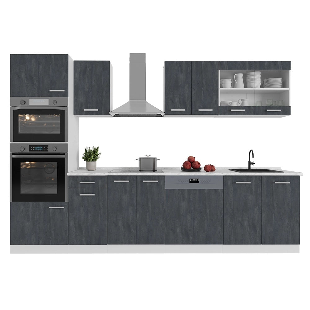 Cucina componibile R-Line Calce nera/Bianco 300 cm senza piano di lavoro Vicco