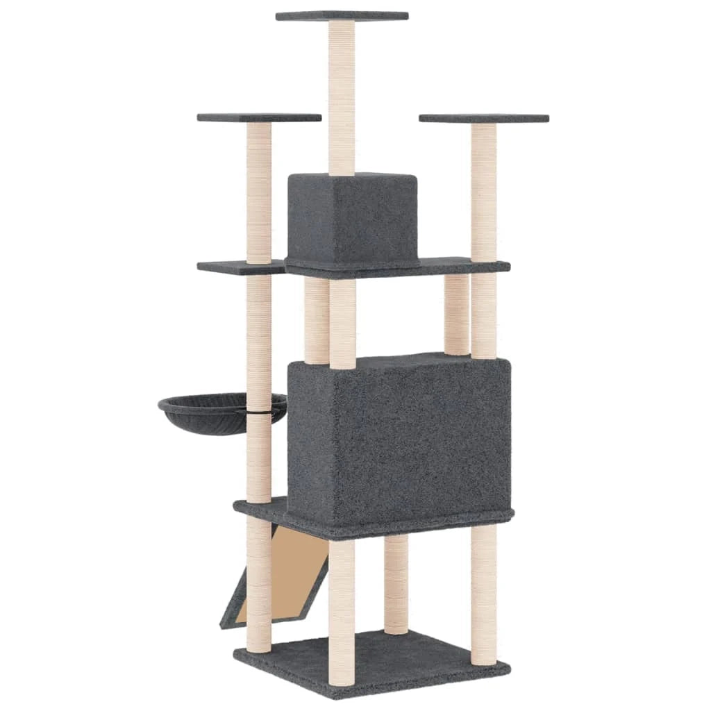 Tiragraffi per gatti torre per arrampicata giocattolo piattaforma per arrampicata con tiragraffi in sisal scuro 154 cm grigio 02_0022672