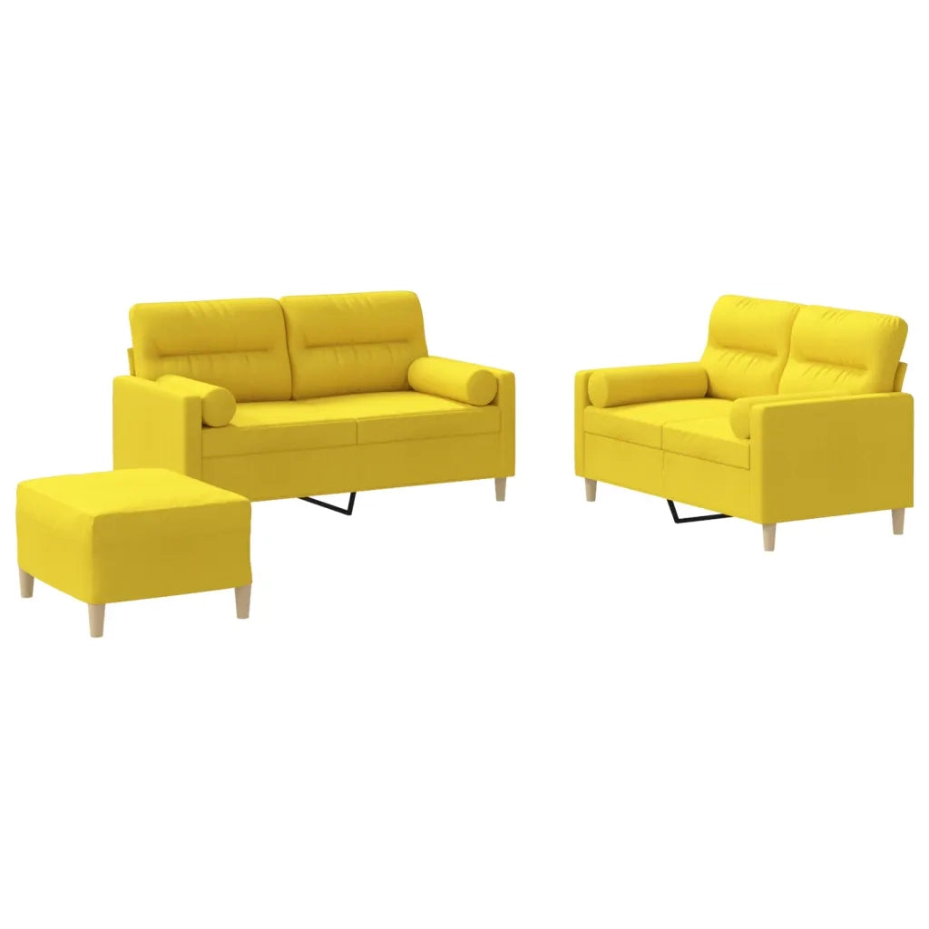 Set di Divani 3 pz con Cuscini Giallo Chiaro in Tessuto 3201597