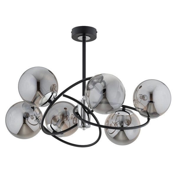 Plafoniera Alfa WIROMAT 6 globi fumé nero/cromo E14