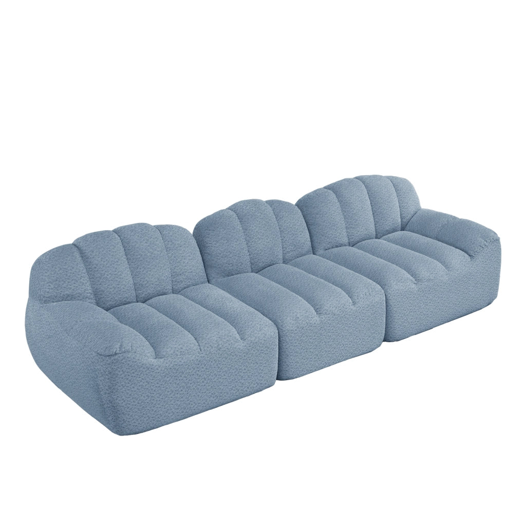 Divano Modulare 3 Posti ¨C MINIMAL ¨C Tessuto Morbido Blu, Seduta Profonda
