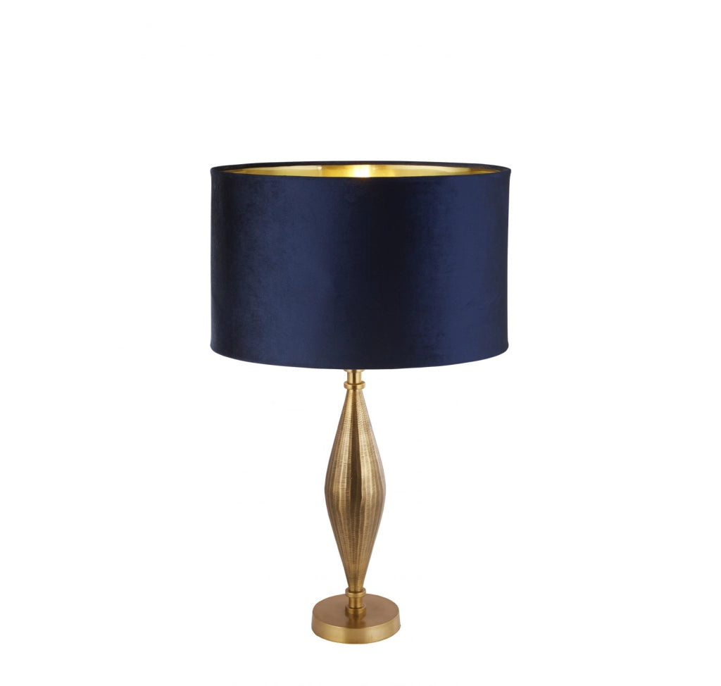 Lampada da tavolo Rye - Metallo ottone anticato e paralume in velluto blu navy