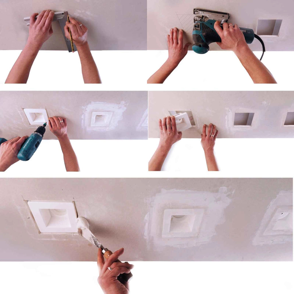 Porta faretto quadrato in gesso verniciabile incasso retrocesso soffitto effetto luce scomparsa 12x12cm