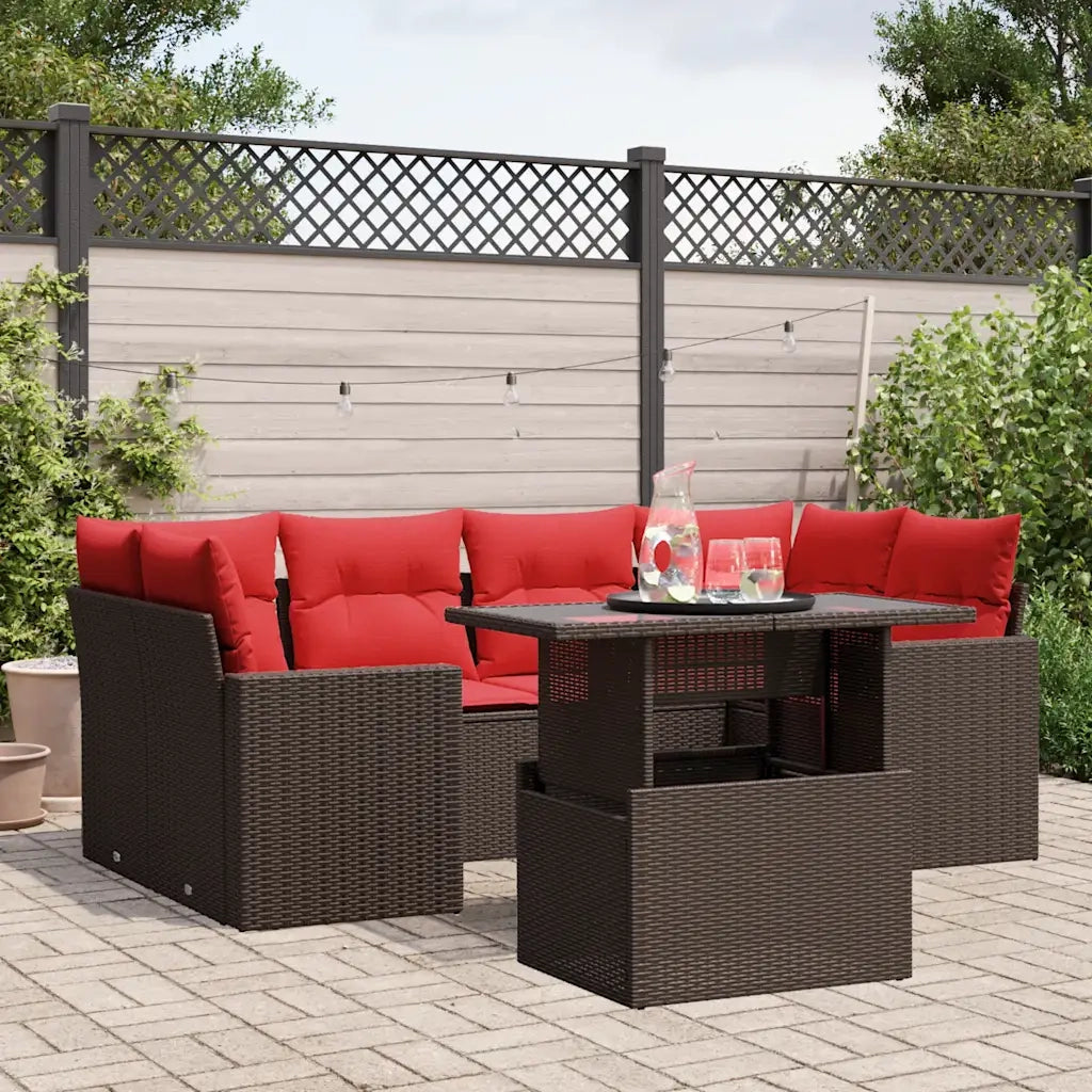 Set Divani da Giardino 7 pz con Cuscini Marrone in Polyrattan 3267134