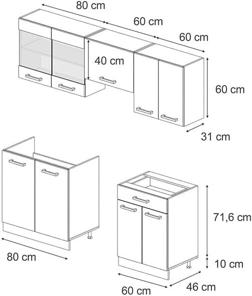 Cucina componibile R-Line, Quercia dorata/bianco, 200 cm senza piano di lavoro
