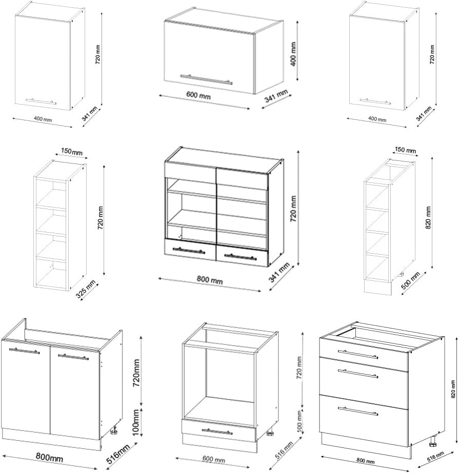 Cucina componibile Fame-Line, Bianco lucido/oro power oak, 235 cm senza piano di lavoro, per l'espansione personalizzata con moduli compatibili