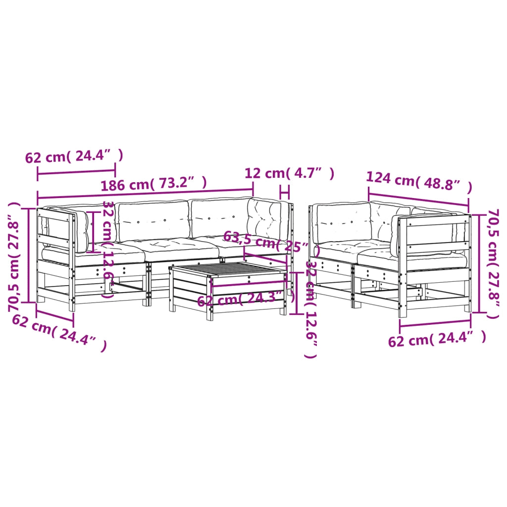 vidaXL Set Salotto da Giardino 6 pz Bianco in Legno Massello di Pino