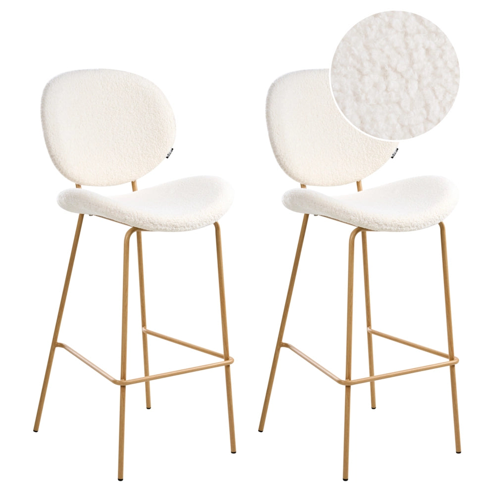 Set di 2 sedie con gambe senza braccioli Bouclè PU Gambe in ferro nero Design contemporaneo e retrò Sedute per la sala da pranzo bianco