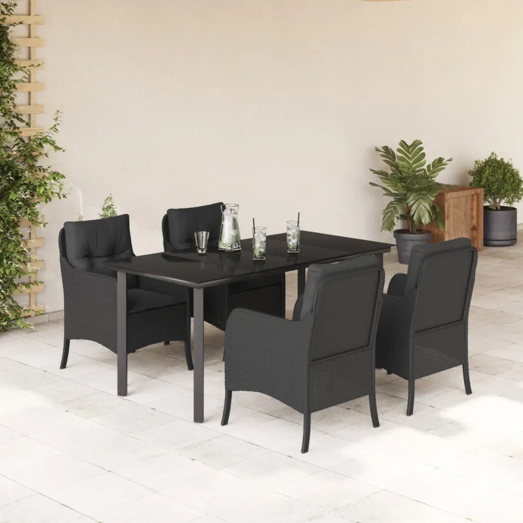 Set da Pranzo da Giardino 5 pz Nero con Cuscini in Polyrattan 3211930