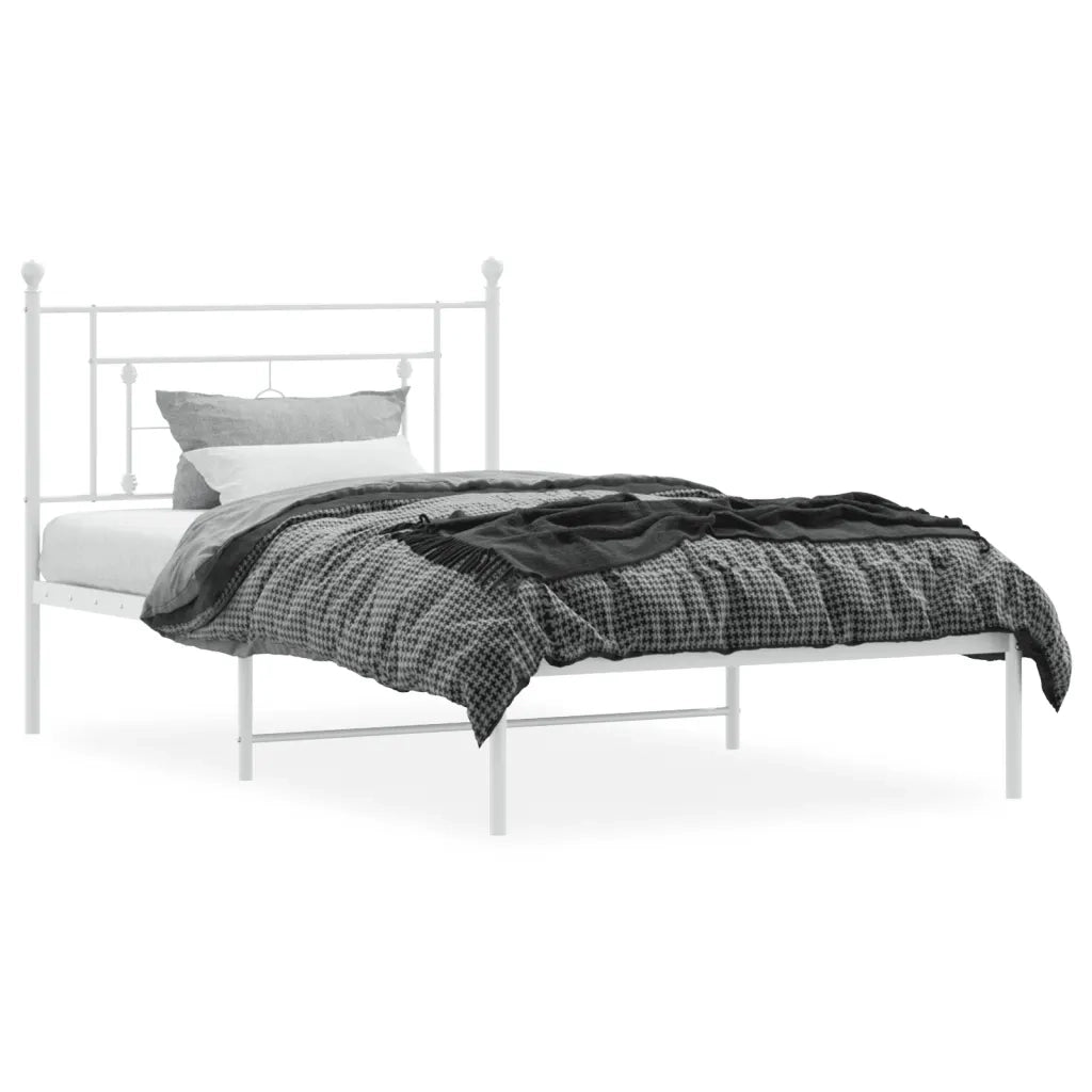 Letto singolo | Letto per adulti | Giroletto con Testiera Metallo Bianco 107x203 cm