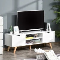 Mobile TV max 65" in Truciolato e MDF Bianco con 2 Credenze Laterali 2 Ripiani Centrali, 150x39x50 cm
