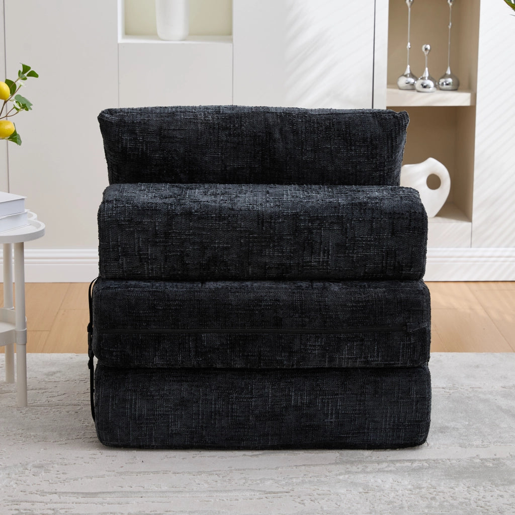 DIVANO LETTO Pieghevole 79x180x18 cm Chenille Nero con cuscini