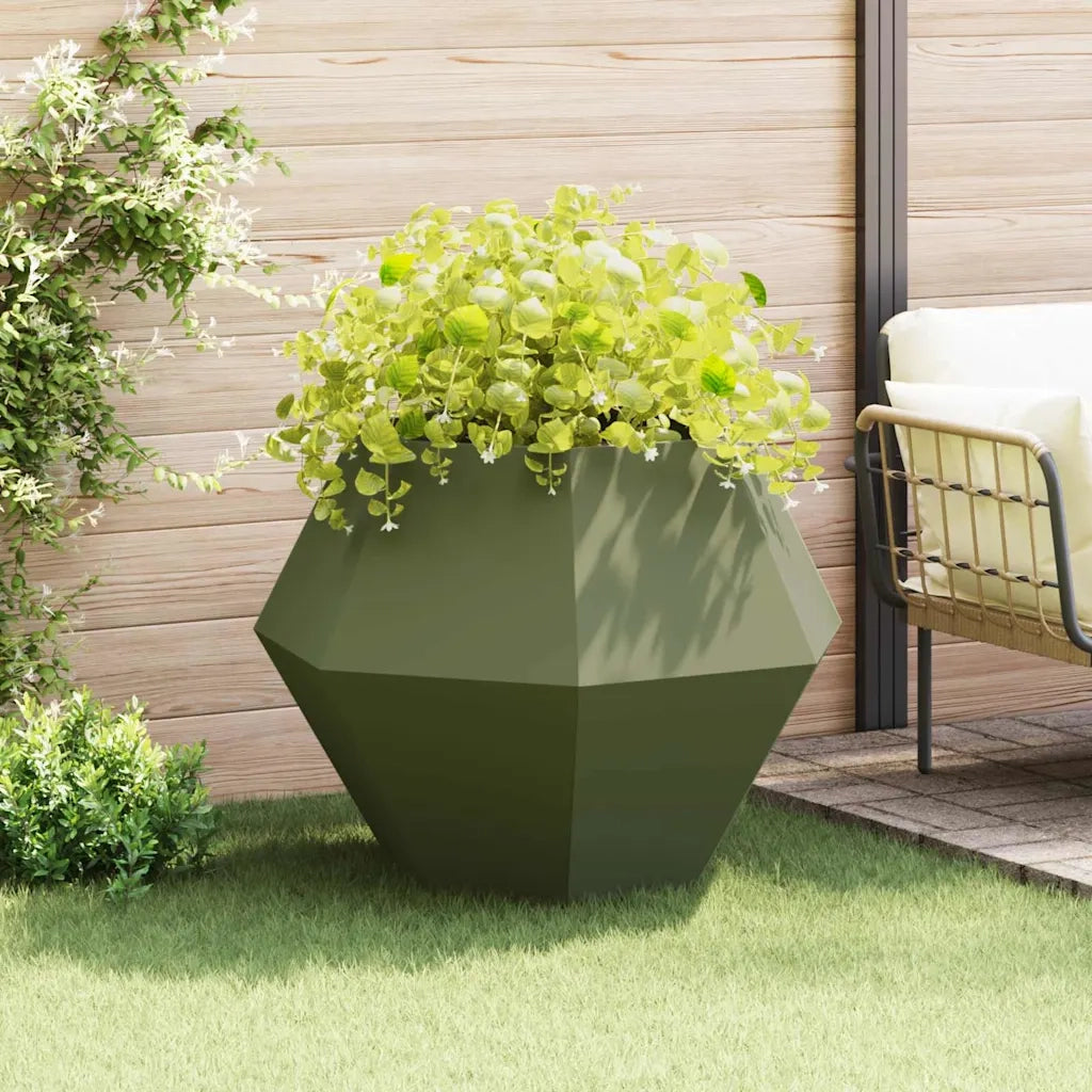 Fioriera | Cassetta per fiori | Vaso Verde oliva 100 x 100 x 80 cm Acciaio