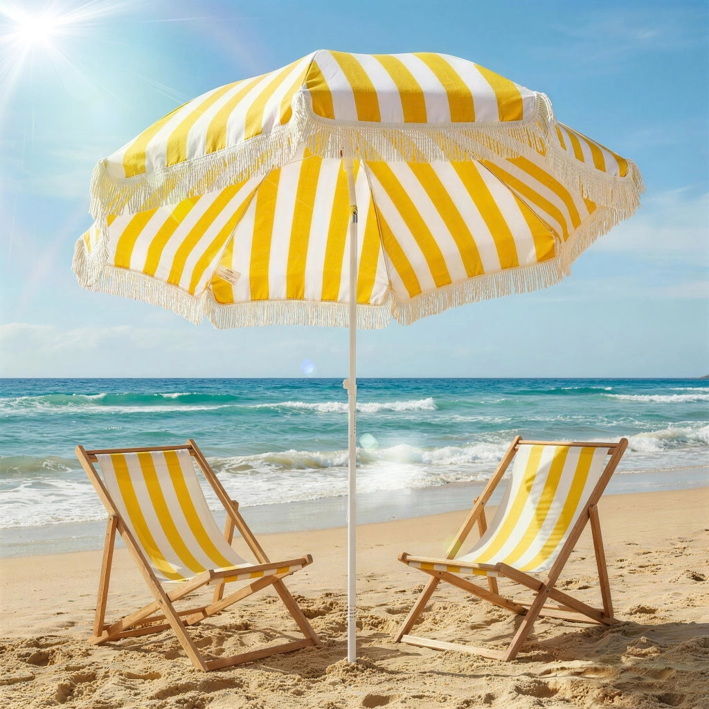 Ombrellone da Giardino con Frange ¨C zephmum ¨C ?180 cm Giallo e Bianco