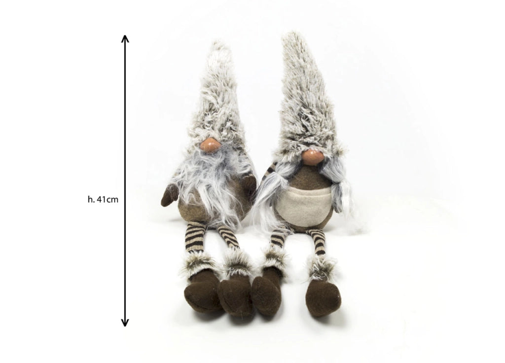 Coppia Gnomi Marroni Seduti Fermaporta Decorativi Con Gambe Molli Altezza 41 cm