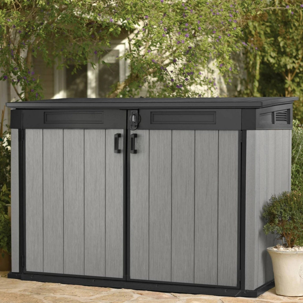 Armadio da esterno Leduc, Mobile outdoor, Mobiletto giardino multiuso, Contenitore per balcone o garage, 191x109 h133 cm, Grigio