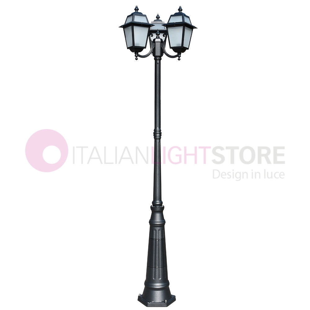 ARTEMIDE ANTRACITE Lampione h. 238 a 3 luci per Esterno Classico Lanterne Quadrate