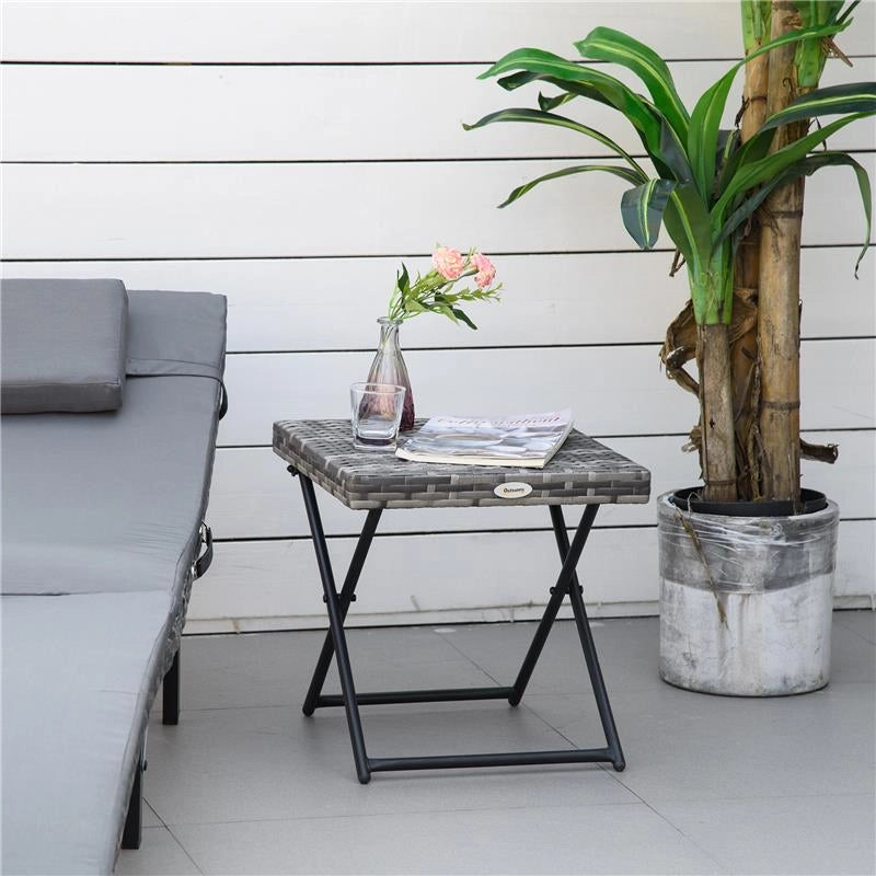 TAVOLINO DA GIARDINO PIEGHEVOLE SALVASPAZIO IN RATTAN SINTETICO E ACCIAIO, 40X40X40CM, GRIGIO