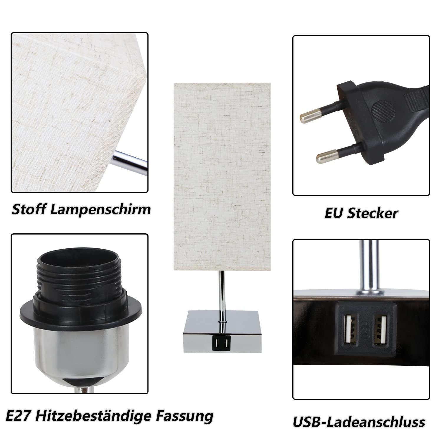 ZMH Lampada da tavolo vintage touch dimmerabile E27 LED USB ricarica intercambiabile per comodino camera letto